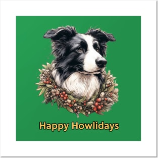 Happy Howlidays Border Collie Posters and Art